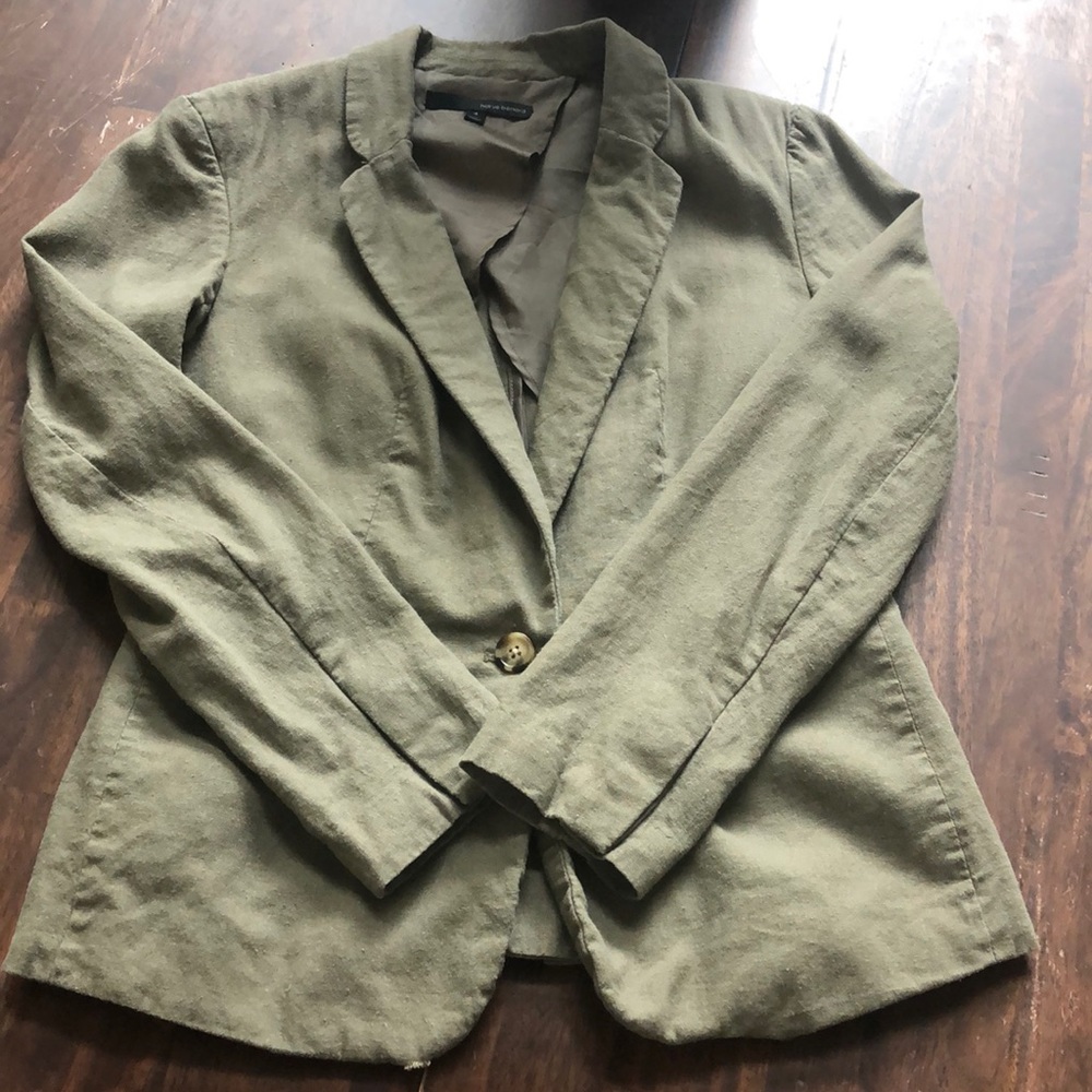 Harve' Benard Women's Olive Green Linen Cotton Blazer Jacket Size 4